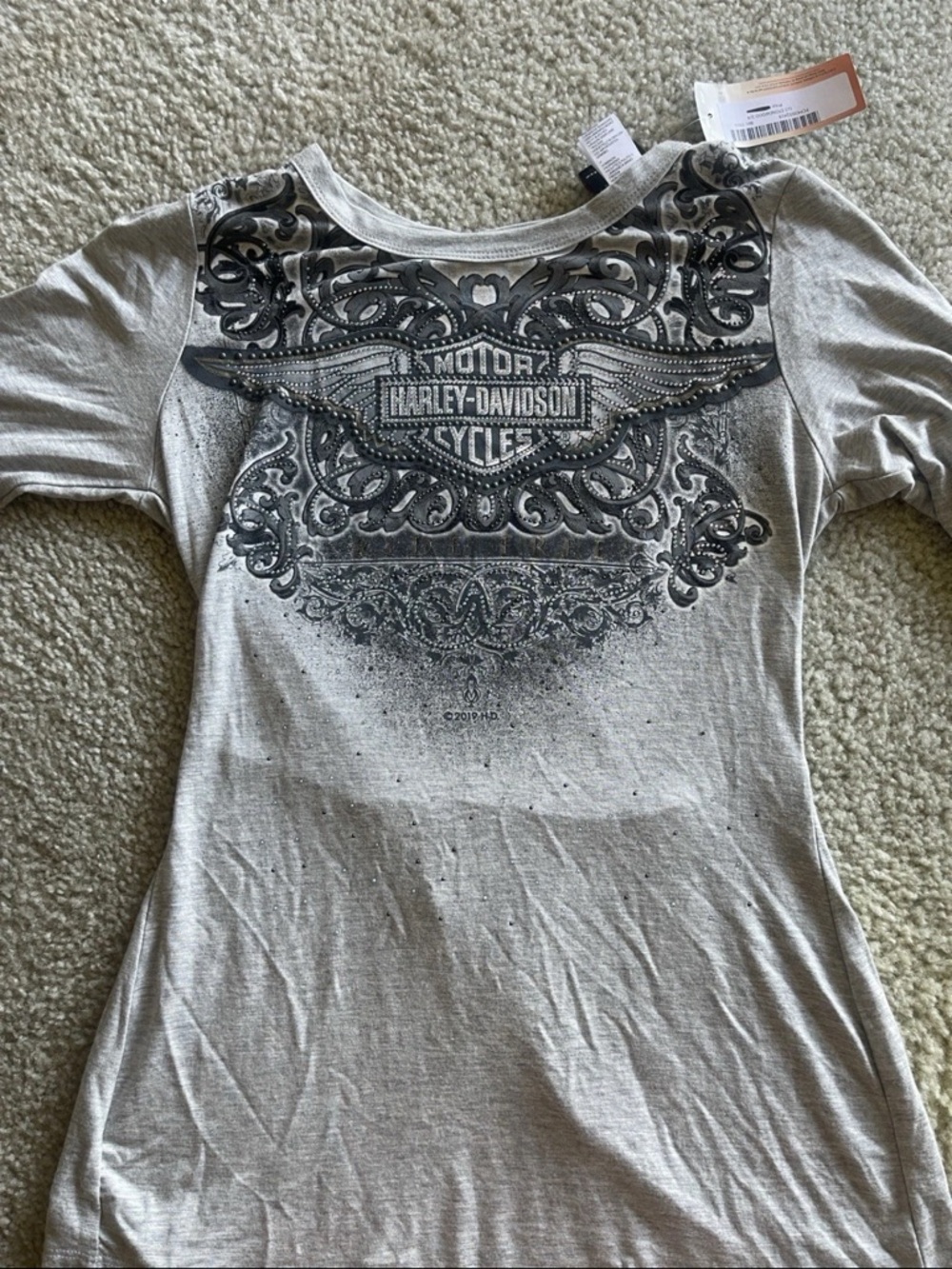 Harley-Davidson Black Top w/Silver Rhinestone Paisley NWT SZ Small lightweight